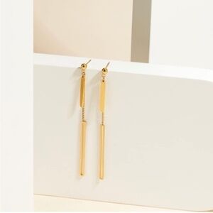 GOLD 14k Gold Plated Bar Chain Drop Earrings